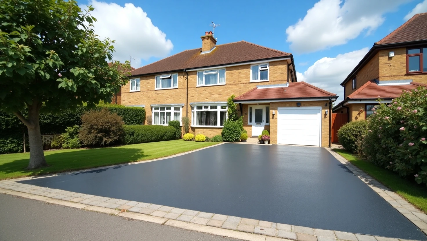 Resin driveway at sunset lighting